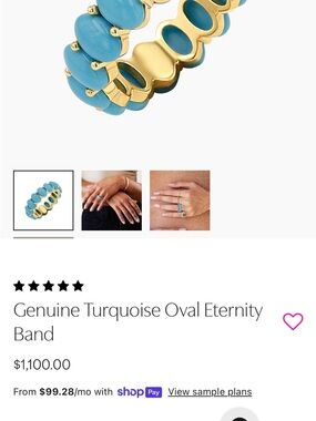 Genuine Turquoise Oval Eternity Band - Gold Tone